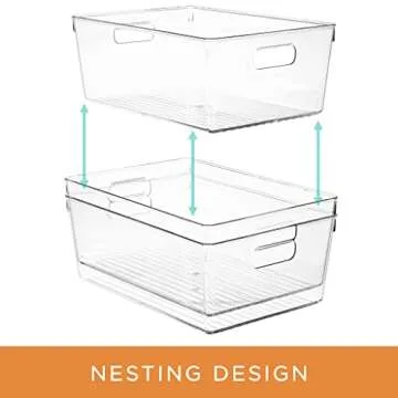 Sorbus Clear Square Fridge Bins- Thick Sturdy Plastic Refrigerator Pantry Organizer- Versatile Non-Slip Stackable Cabinet Organization- Bath, Makeup, Food Snack Packet Organizer - 3 Pack