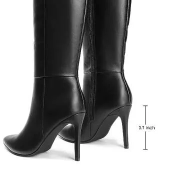 DREAM PAIRS Knee High Boots for Women, Sexy Pointed Toe Stiletto High Heel Boots, Fashion & Classic Dress Shoes, Black-Pu, Size 11 SDKB2311W