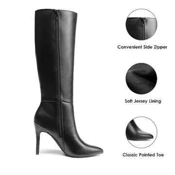 DREAM PAIRS Knee High Boots for Women, Sexy Pointed Toe Stiletto High Heel Boots, Fashion & Classic Dress Shoes, Black-Pu, Size 11 SDKB2311W