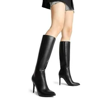 DREAM PAIRS Knee High Boots for Women, Sexy Pointed Toe Stiletto High Heel Boots, Fashion & Classic Dress Shoes, Black-Pu, Size 11 SDKB2311W