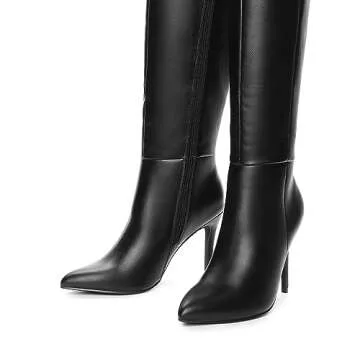 DREAM PAIRS Knee High Boots for Women, Sexy Pointed Toe Stiletto High Heel Boots, Fashion & Classic Dress Shoes, Black-Pu, Size 11 SDKB2311W