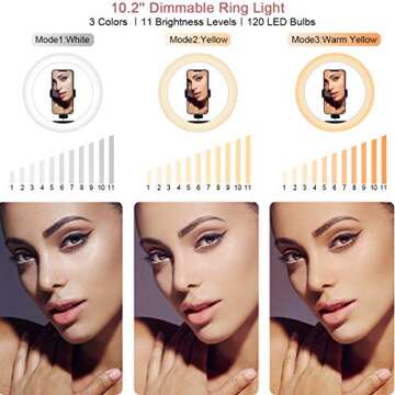 Xeneo 10" Desktop Selfie Ring Light with Stand and Phone Holder for iPhone Android, 3 Light Modes Di...