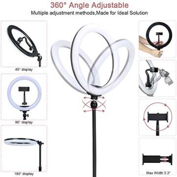 Xeneo 10" Desktop Selfie Ring Light with Stand and Phone Holder for iPhone Android, 3 Light Modes Dimmable LED Ringlight for YouTube/Video Shooting/Streaming/Makeup with Remote Shutter Black