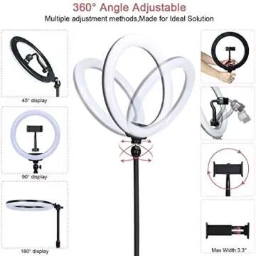 Xeneo 10" Desktop Selfie Ring Light with Stand and Phone Holder for iPhone Android, 3 Light Modes Dimmable LED Ringlight for YouTube/Video Shooting/Streaming/Makeup with Remote Shutter Black