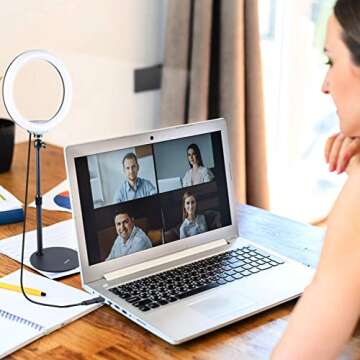 Xeneo 10" Desktop Selfie Ring Light with Stand and Phone Holder for iPhone Android, 3 Light Modes Dimmable LED Ringlight for YouTube/Video Shooting/Streaming/Makeup with Remote Shutter Black