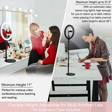 Xeneo 10" Desktop Selfie Ring Light with Stand and Phone Holder for iPhone Android, 3 Light Modes Dimmable LED Ringlight for YouTube/Video Shooting/Streaming/Makeup with Remote Shutter Black