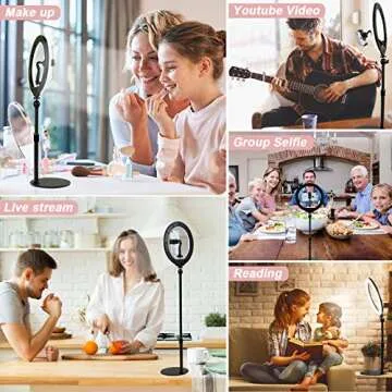 Xeneo 10" Desktop Selfie Ring Light with Stand and Phone Holder for iPhone Android, 3 Light Modes Dimmable LED Ringlight for YouTube/Video Shooting/Streaming/Makeup with Remote Shutter Black