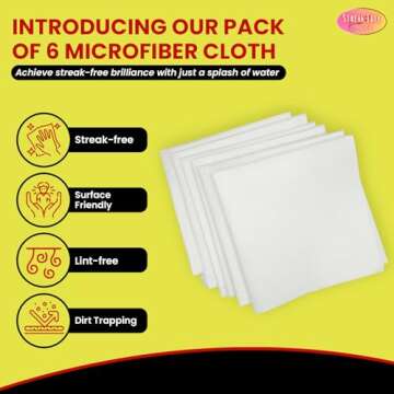 Microfiber Cleaning Cloth As Seen On TV 6 Pack - 16" X 16" Lint-Free Cloths for Glass, Window & Cars...