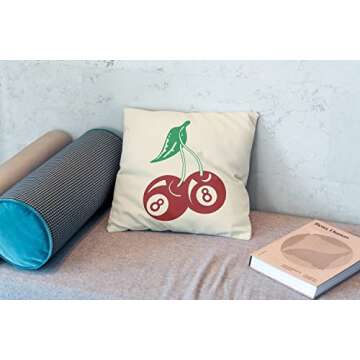 Vintage Red Cherry 8 Ball Throw Pillow Case 18″×18″,Funny Lucky Billiards Magic Ball Decorative...