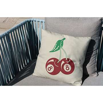Vintage Red Cherry 8 Ball Throw Pillow Case 18″×18″,Funny Lucky Billiards Magic Ball Decorative Cushion Cover for Home Office Dorm Girls Room,Gifts for Billiards Lovers Girls Boys Teens