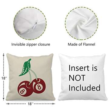 Vintage Red Cherry 8 Ball Throw Pillow Case 18″×18″,Funny Lucky Billiards Magic Ball Decorative Cushion Cover for Home Office Dorm Girls Room,Gifts for Billiards Lovers Girls Boys Teens