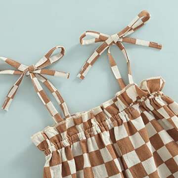 Newborn Baby Girls Checkerboard Plaid Jumpsuit One Piece Sleeveless Strap Romper Jumpsuit Harem Pant Summer Outfits (Brown, 6-12 Months)