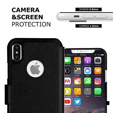 LUPA iPhone X Wallet Case-Slim & Lightweight iPhone X Flip Case with Credit Card Holder- iPhone 10 Wallet Case For Women & Men- Faux Leather iphone Xs Purse Cases with Magnetic Closure- Black and Gold