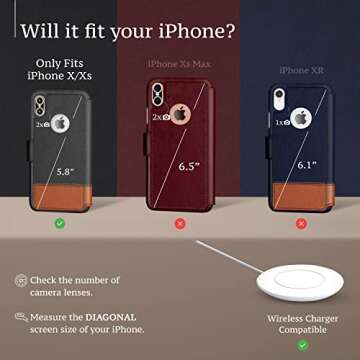 LUPA iPhone X Wallet Case-Slim & Lightweight iPhone X Flip Case with Credit Card Holder- iPhone 10 Wallet Case For Women & Men- Faux Leather iphone Xs Purse Cases with Magnetic Closure- Black and Gold