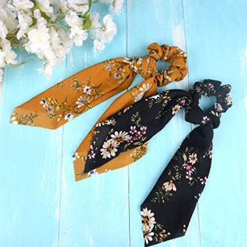 4Pcs Hair Scrunchies Chiffon Scarf Hair Ties Elastic Hair Bands Ponytail Holder Flower Printed Hair Bobbles Vintage Accessories for Women Girls