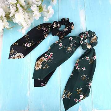 4Pcs Hair Scrunchies Chiffon Scarf Hair Ties Elastic Hair Bands Ponytail Holder Flower Printed Hair Bobbles Vintage Accessories for Women Girls