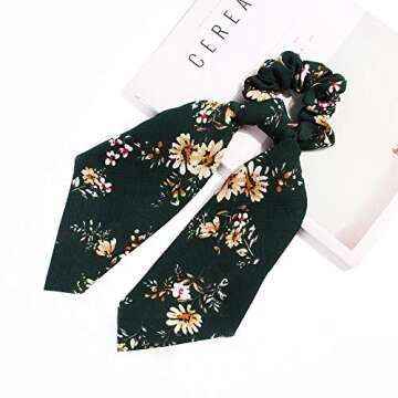 4Pcs Hair Scrunchies Chiffon Scarf Hair Ties Elastic Hair Bands Ponytail Holder Flower Printed Hair Bobbles Vintage Accessories for Women Girls