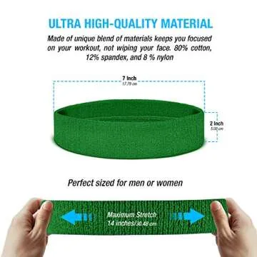 Suddora Workout Headband for Men and Women, Moisture-Wicking Athletic Sweatband, Lightweight Cotton Terry Cloth Bands for Basketball, Tennis, Football, Gym, Running, Cosplay & Costumes (Green)