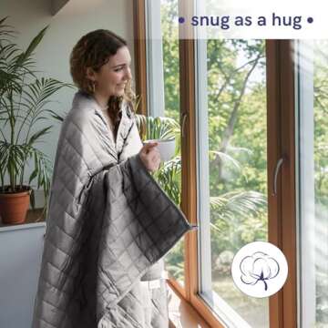 YnM Exclusive Weighted Blanket, Soothing Cotton, Smallest Compartments with Glass Beads, Bed Blanket for One Person of 110lbs, Ideal for Twin/Full Bed (48x72 Inches, 12 Pounds, Light Grey)