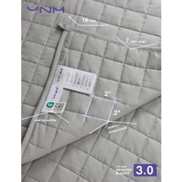 YnM Exclusive Weighted Blanket, Soothing Cotton, Smallest Compartments with Glass Beads, Bed Blanket for One Person of 110lbs, Ideal for Twin/Full Bed (48x72 Inches, 12 Pounds, Light Grey)