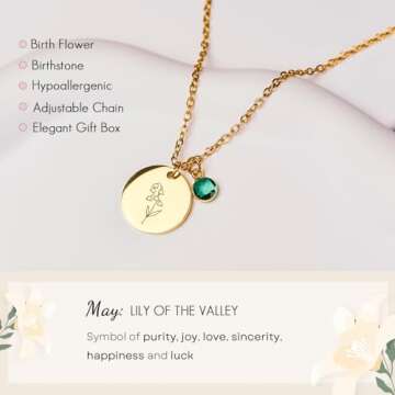 18K Gold May Birth Flower Necklace for Women