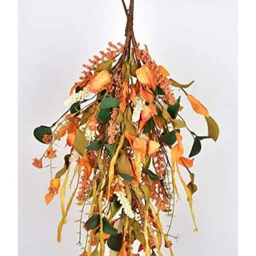 18.5" Fall Swag Autumn Swag,Swag Wreath with Wheat Ear for Thanksgiving Fall Decorations Christmas Halloween Wall Decor