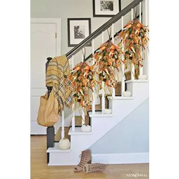 18.5" Fall Swag Autumn Swag,Swag Wreath with Wheat Ear for Thanksgiving Fall Decorations Christmas Halloween Wall Decor