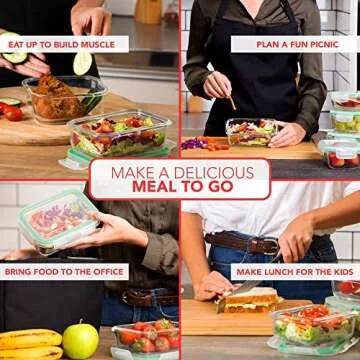 EatNeat Set of 5 Glass Food Storage Containers with Airtight Snap Locking Lids - Oven, Microwave & Dishwasher Safe - Freshness Sealed Stackable Meal Prep for Home, Office, Travel & Outdoor - BPA-Free