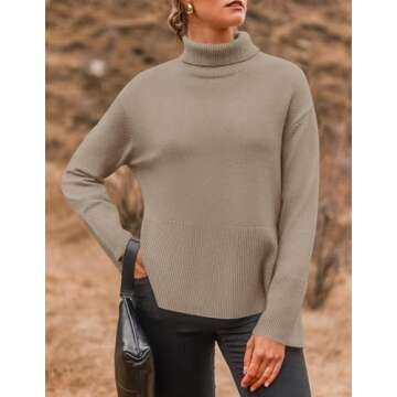 ZESICA Women's Turtleneck Sweaters Fall Winter Long Sleeve Oversized Split Hem Knitted Pullover Jumper Sweater Tops