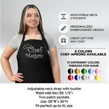 PLACE4PRINT Personalized Chef Name Embroidered Apron with Custom Text a Great Gift for Adult Premium Quality Apron for Men and Women - Cooking Gift
