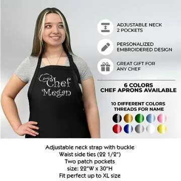 PLACE4PRINT Personalized Chef Name Embroidered Apron with Custom Text a Great Gift for Adult Premium Quality Apron for Men and Women - Cooking Gift