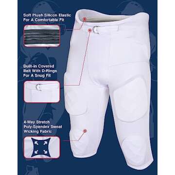 Exxact Sports Gladiator Mens Integrated Football Pants with Built-in Pads, Lightweight Ultra Flex Fo...