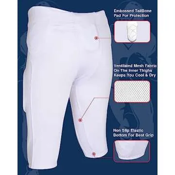 Exxact Sports Gladiator Mens Integrated Football Pants with Built-in Pads, Lightweight Ultra Flex Football Practice Pants (White, AL)
