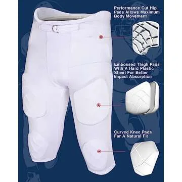Exxact Sports Gladiator Mens Integrated Football Pants with Built-in Pads, Lightweight Ultra Flex Football Practice Pants (White, AL)