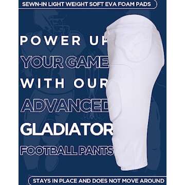 Exxact Sports Gladiator Mens Integrated Football Pants with Built-in Pads, Lightweight Ultra Flex Football Practice Pants (White, AL)