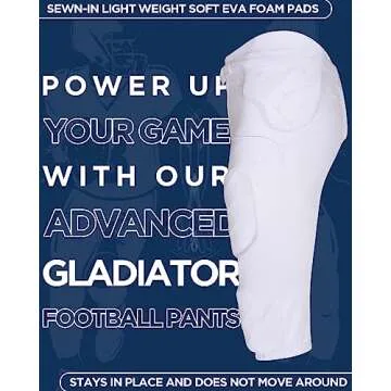Exxact Sports Gladiator Mens Integrated Football Pants with Built-in Pads, Lightweight Ultra Flex Football Practice Pants (White, AL)