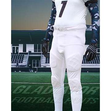 Exxact Sports Gladiator Mens Integrated Football Pants with Built-in Pads, Lightweight Ultra Flex Football Practice Pants (White, AL)