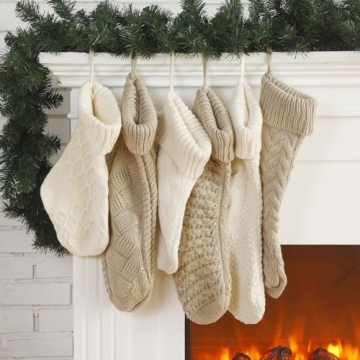 Syhood 6 Pack Cable Knit Christmas Stockings 18'' 15'' Large Knitted Stockings Ornaments Farmhouse K...