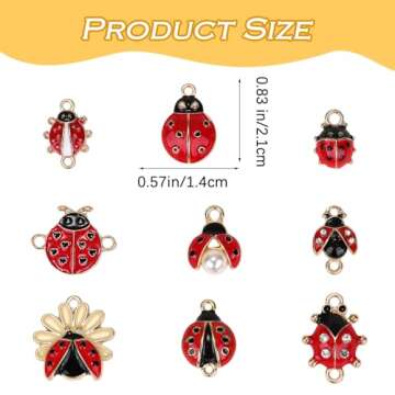 COGCHARGER 45Pcs Ladybug Connectors Charms Lady Beetle Links Pendant Ladybird Rhinestone Charms for ...