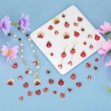 COGCHARGER 45Pcs Ladybug Connectors Charms Lady Beetle Links Pendant Ladybird Rhinestone Charms for Jewelry Bracelets Necklace Earrings Making DIY Craft Supplies