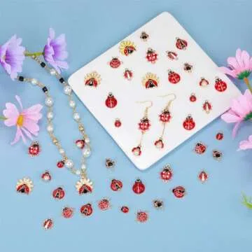 COGCHARGER 45Pcs Ladybug Connectors Charms Lady Beetle Links Pendant Ladybird Rhinestone Charms for Jewelry Bracelets Necklace Earrings Making DIY Craft Supplies
