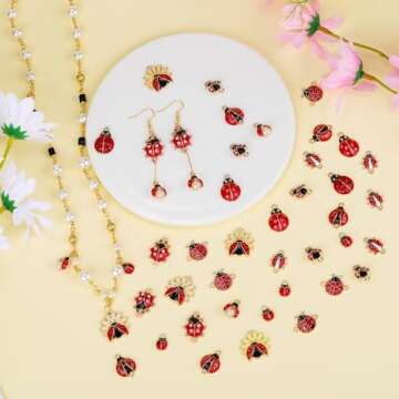 COGCHARGER 45Pcs Ladybug Connectors Charms Lady Beetle Links Pendant Ladybird Rhinestone Charms for Jewelry Bracelets Necklace Earrings Making DIY Craft Supplies