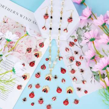 COGCHARGER 45Pcs Ladybug Connectors Charms Lady Beetle Links Pendant Ladybird Rhinestone Charms for Jewelry Bracelets Necklace Earrings Making DIY Craft Supplies