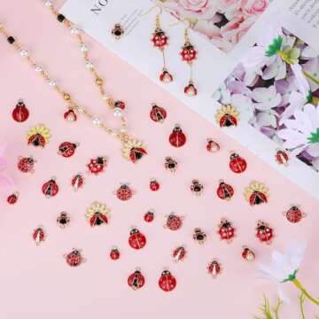 COGCHARGER 45Pcs Ladybug Connectors Charms Lady Beetle Links Pendant Ladybird Rhinestone Charms for Jewelry Bracelets Necklace Earrings Making DIY Craft Supplies