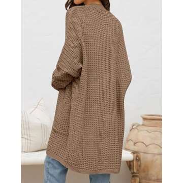 ZESICA Women's Fall Long Batwing Sleeve Open Front Chunky Knit Cardigan Sweater,Khaki,Small
