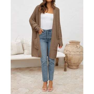 ZESICA Women's Fall Long Batwing Sleeve Open Front Chunky Knit Cardigan Sweater,Khaki,Small