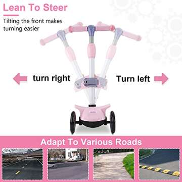 Wheelive 2 in 1 Kick Scooter with Removable Seat, 3 LED Wheels Kick Scooter for Kids, 4 Adjustable Height & Foldable Design Toddler Scooters Sit or Stand Ride for Boys & Girls 2-8 Years Old (Pink）