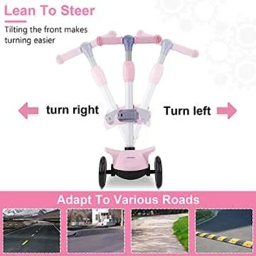 Wheelive 2 in 1 Kick Scooter with Removable Seat, 3 LED Wheels Kick Scooter for Kids, 4 Adjustable Height & Foldable Design Toddler Scooters Sit or Stand Ride for Boys & Girls 2-8 Years Old (Pink）