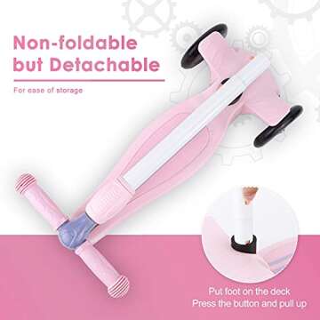 Wheelive 2 in 1 Kick Scooter with Removable Seat, 3 LED Wheels Kick Scooter for Kids, 4 Adjustable Height & Foldable Design Toddler Scooters Sit or Stand Ride for Boys & Girls 2-8 Years Old (Pink）