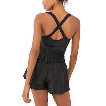 KAMOEUR The Way Home Skortsie Tennis Dress with Shorts Underneath, Sleeveless Workout Athletic Dress Romper Black,X-Small